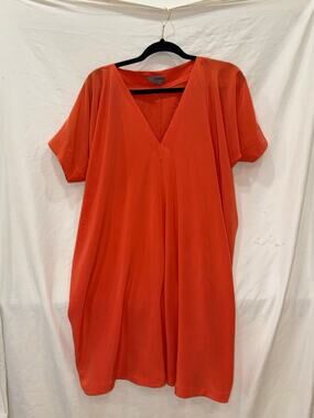 Vince Orange Satin Draped V Neck Shift Dress S